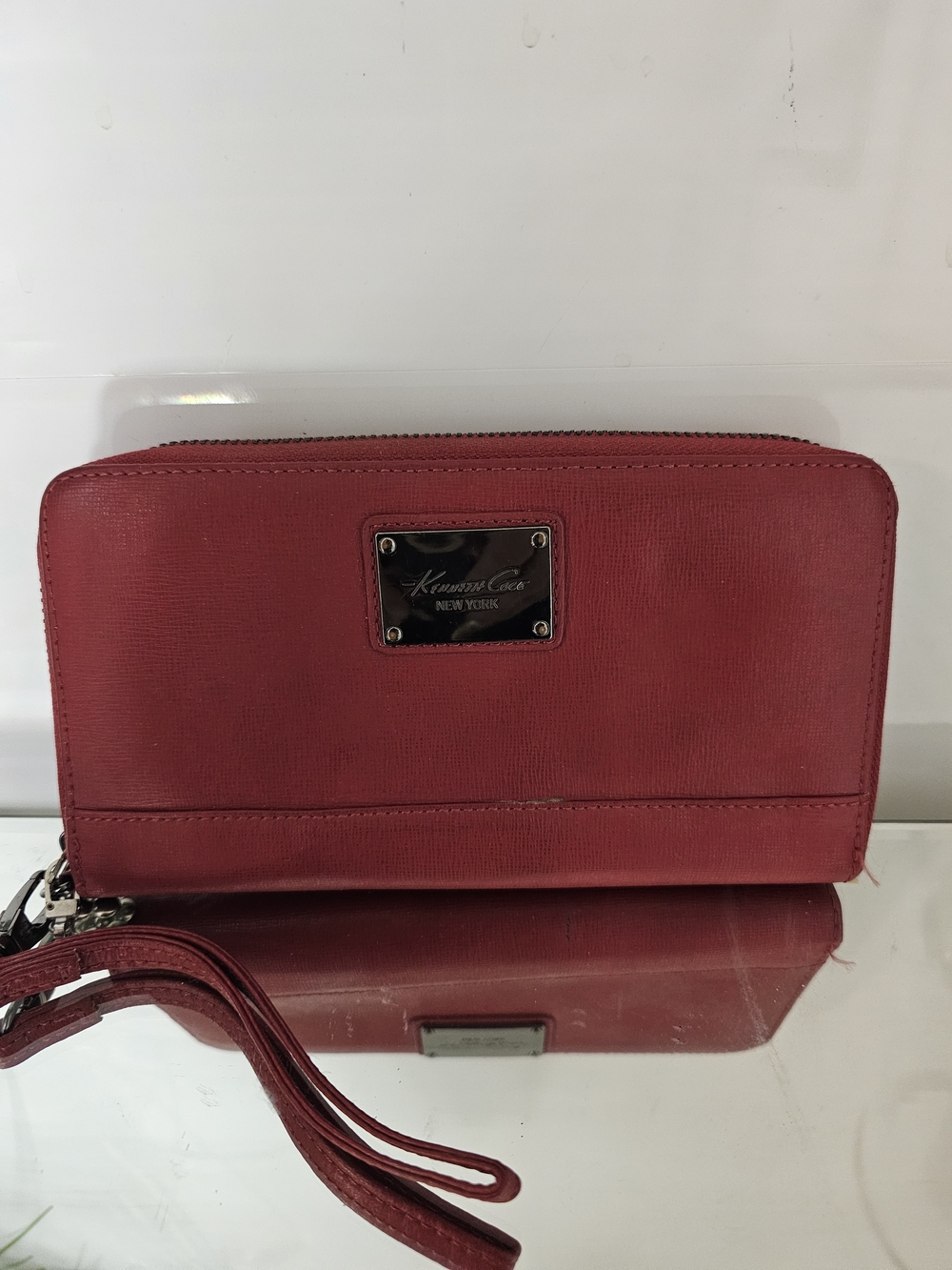 Kenneth Cole Saffiano Zip-Around Wristlet in Deep Red